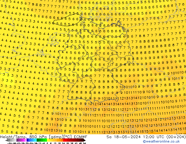 Z500/Rain (+SLP)/Z850 ECMWF Sáb 18.05.2024 12 UTC