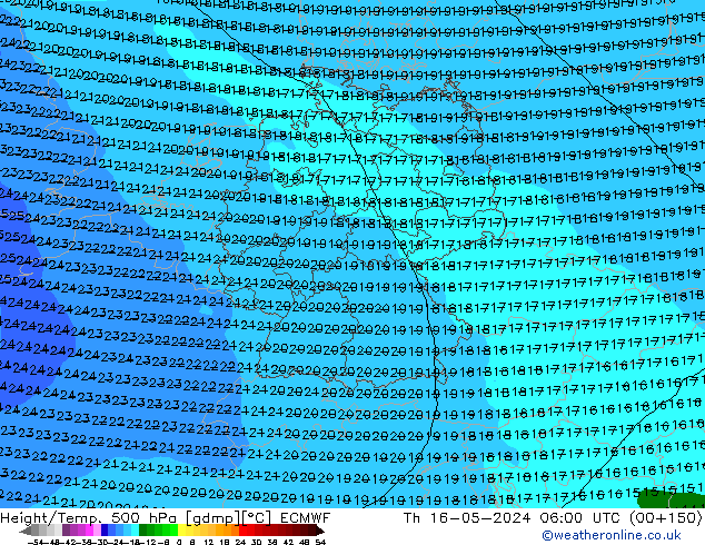 Z500/Rain (+SLP)/Z850 ECMWF Th 16.05.2024 06 UTC