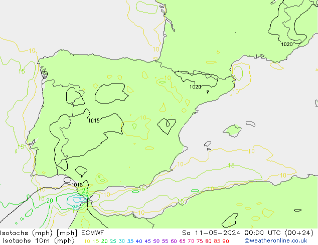 Isotachs (mph) ECMWF Sa 11.05.2024 00 UTC