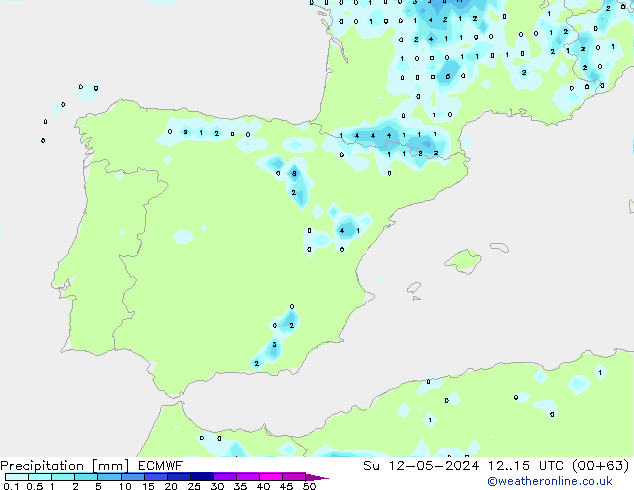 Srážky ECMWF Ne 12.05.2024 15 UTC