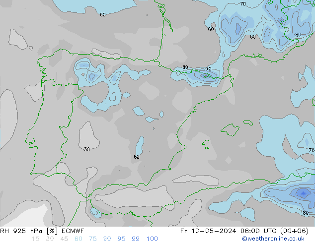 Humedad rel. 925hPa ECMWF vie 10.05.2024 06 UTC