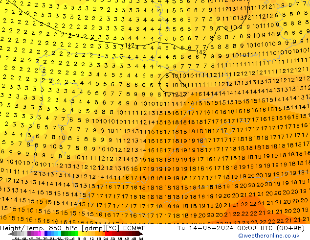 Z500/Rain (+SLP)/Z850 ECMWF Tu 14.05.2024 00 UTC