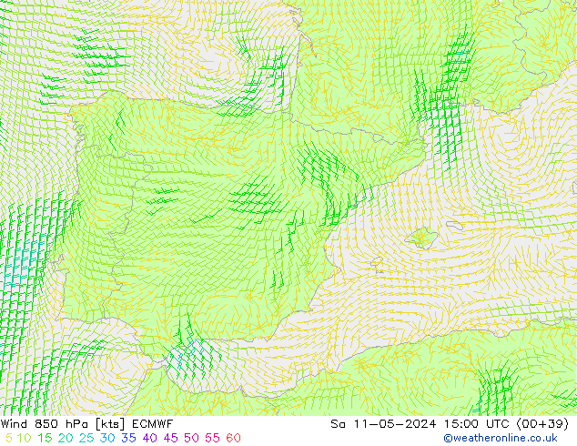Wind 850 hPa ECMWF za 11.05.2024 15 UTC