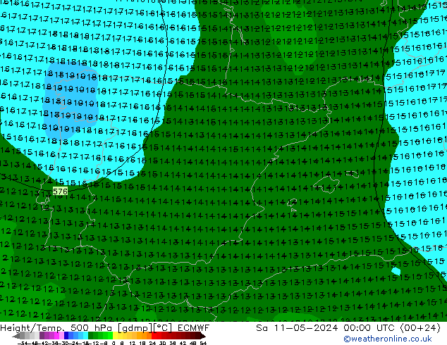 Z500/Rain (+SLP)/Z850 ECMWF  11.05.2024 00 UTC