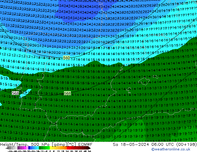 Z500/Rain (+SLP)/Z850 ECMWF Sa 18.05.2024 06 UTC