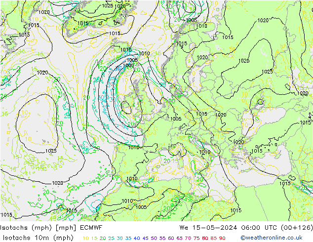 Isotachs (mph) ECMWF  15.05.2024 06 UTC