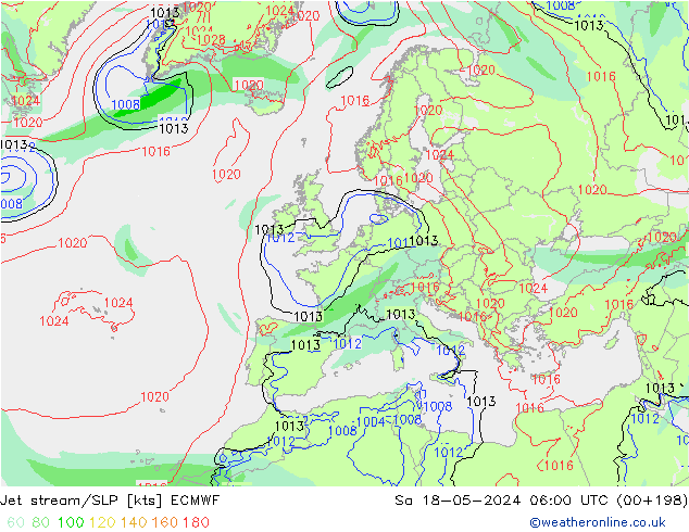 Corriente en chorro ECMWF sáb 18.05.2024 06 UTC