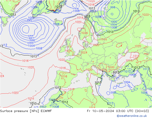 Pressione al suolo ECMWF ven 10.05.2024 03 UTC