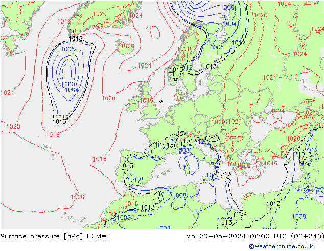 Presión superficial ECMWF lun 20.05.2024 00 UTC