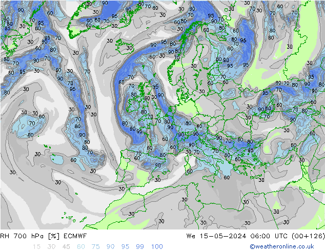 RH 700 hPa ECMWF śro. 15.05.2024 06 UTC