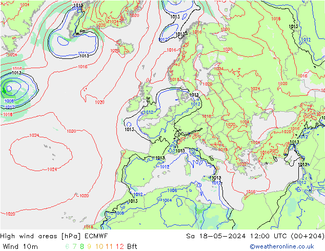 High wind areas ECMWF So 18.05.2024 12 UTC