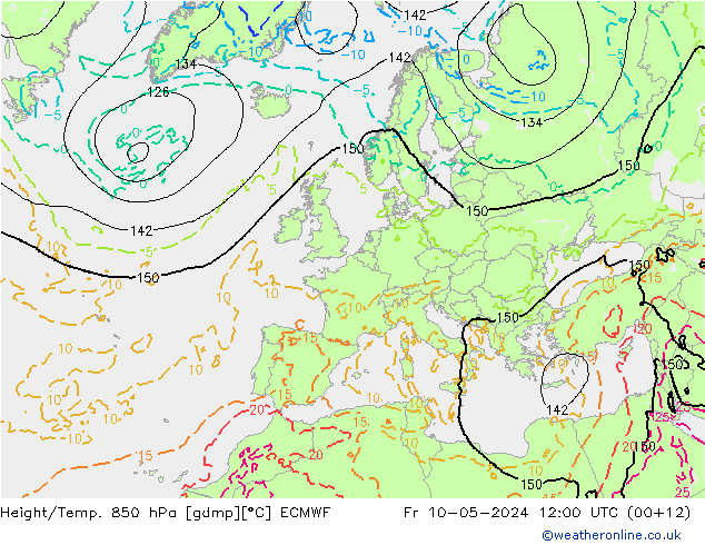Height/Temp. 850 hPa ECMWF ven 10.05.2024 12 UTC