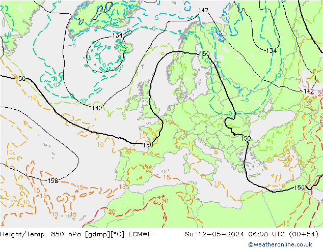 Height/Temp. 850 гПа ECMWF Вс 12.05.2024 06 UTC