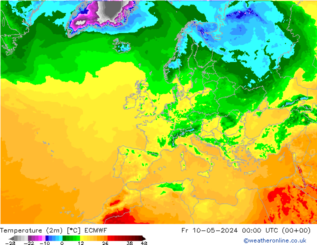 Temperaturkarte (2m) ECMWF Fr 10.05.2024 00 UTC