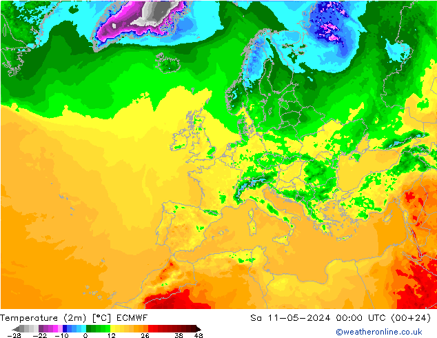 Temperaturkarte (2m) ECMWF Sa 11.05.2024 00 UTC