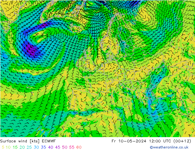 Bodenwind ECMWF Fr 10.05.2024 12 UTC