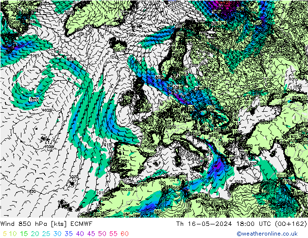 Wind 850 hPa ECMWF do 16.05.2024 18 UTC