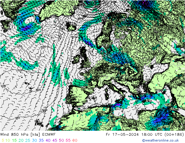 Wind 850 hPa ECMWF Fr 17.05.2024 18 UTC
