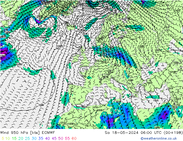 Wind 950 hPa ECMWF Sa 18.05.2024 06 UTC