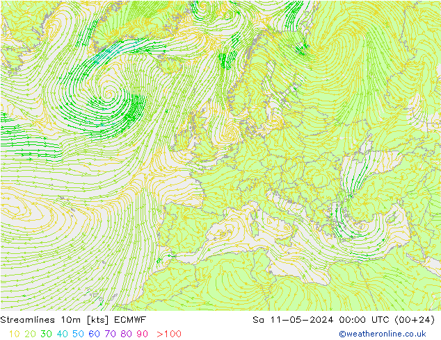 Stromlinien 10m ECMWF Sa 11.05.2024 00 UTC