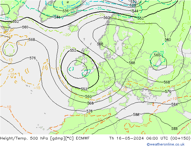 Z500/Rain (+SLP)/Z850 ECMWF Čt 16.05.2024 06 UTC