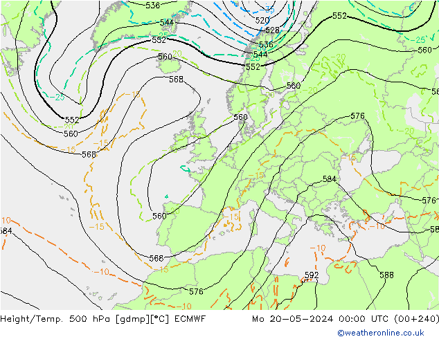 Height/Temp. 500 hPa ECMWF Mo 20.05.2024 00 UTC