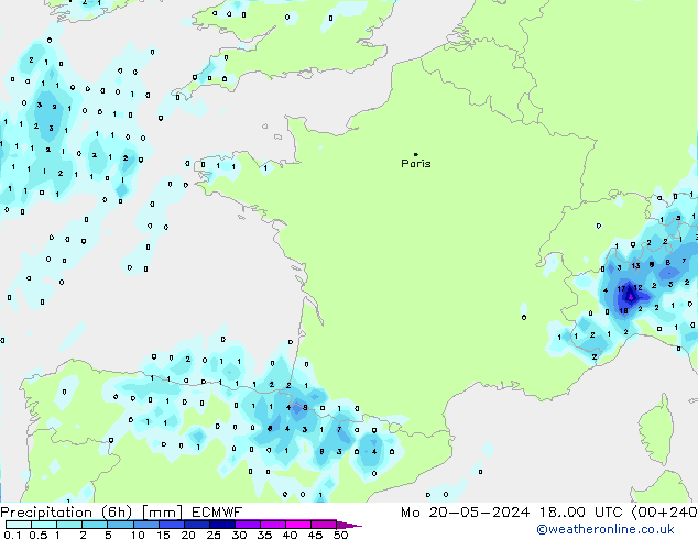 Precipitação (6h) ECMWF Seg 20.05.2024 00 UTC