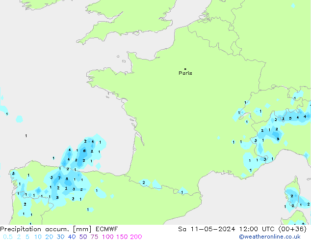 Totale neerslag ECMWF za 11.05.2024 12 UTC
