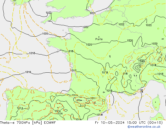 Theta-e 700hPa ECMWF Fr 10.05.2024 15 UTC