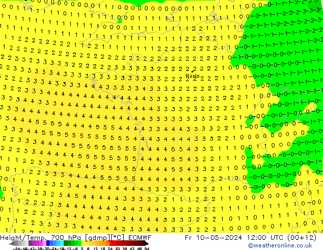 Height/Temp. 700 hPa ECMWF Fr 10.05.2024 12 UTC