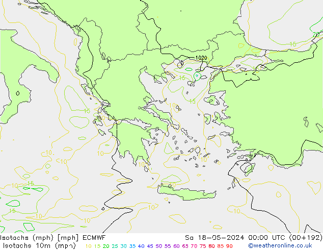 Isotachs (mph) ECMWF Sa 18.05.2024 00 UTC