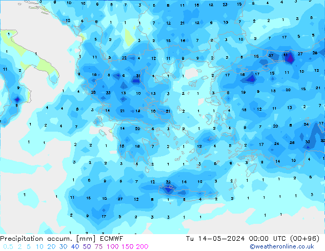 Precipitation accum. ECMWF wto. 14.05.2024 00 UTC
