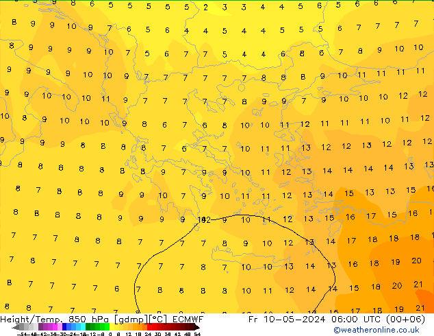 Z500/Rain (+SLP)/Z850 ECMWF vie 10.05.2024 06 UTC