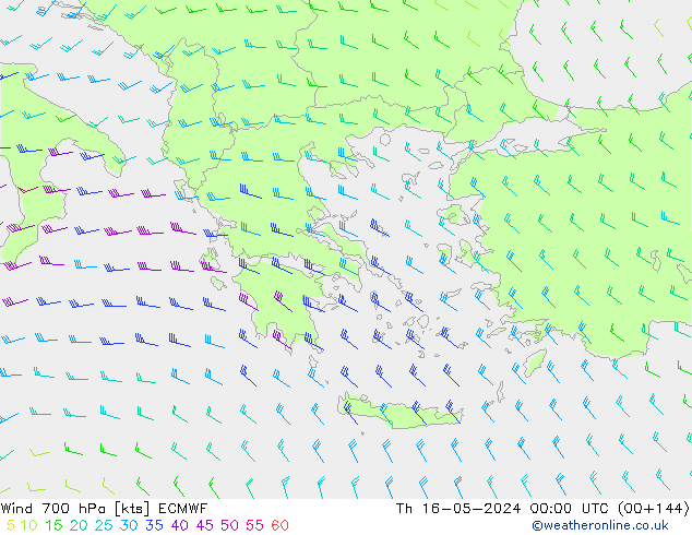 Wind 700 hPa ECMWF do 16.05.2024 00 UTC