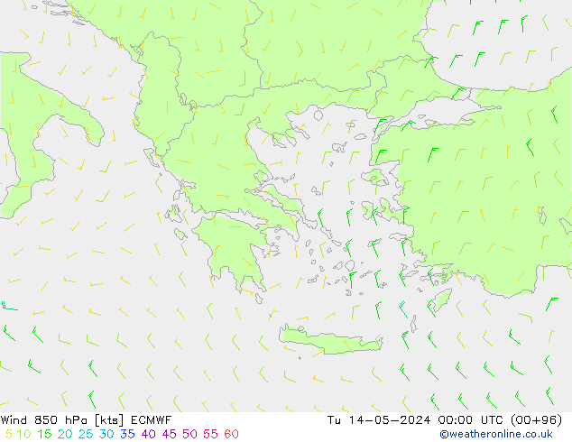 Rüzgar 850 hPa ECMWF Sa 14.05.2024 00 UTC