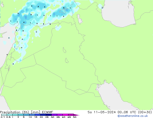 Totale neerslag (6h) ECMWF za 11.05.2024 06 UTC