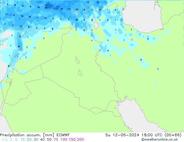 Precipitation accum. ECMWF Dom 12.05.2024 18 UTC