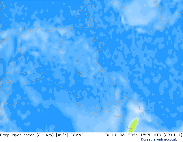 Deep layer shear (0-1km) ECMWF Ter 14.05.2024 18 UTC