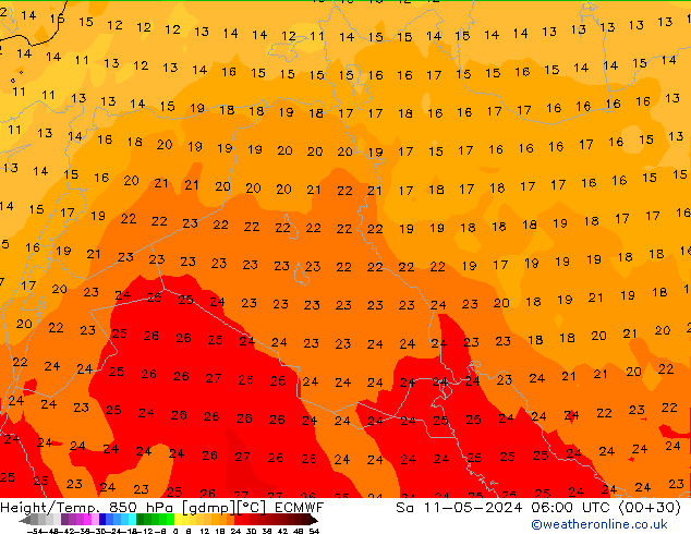 Height/Temp. 850 hPa ECMWF Sa 11.05.2024 06 UTC