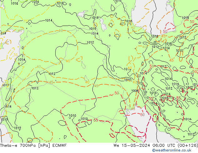 Theta-e 700hPa ECMWF St 15.05.2024 06 UTC