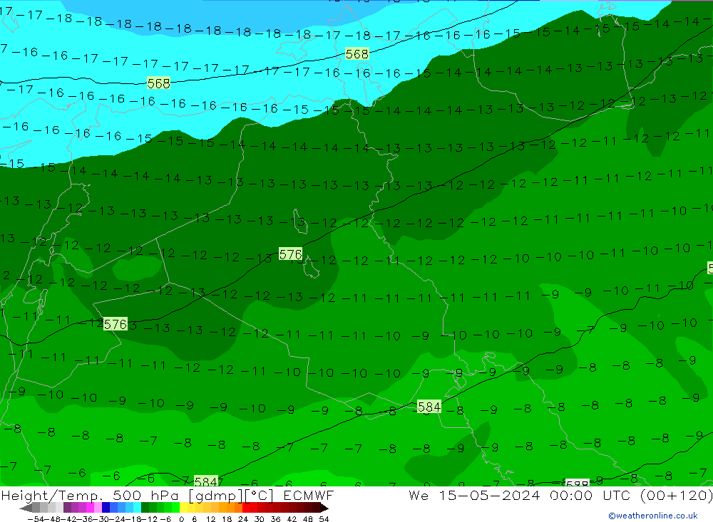 Z500/Rain (+SLP)/Z850 ECMWF mer 15.05.2024 00 UTC