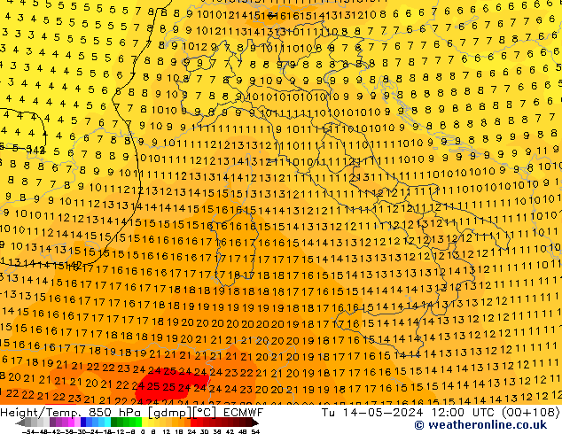 Z500/Rain (+SLP)/Z850 ECMWF Tu 14.05.2024 12 UTC