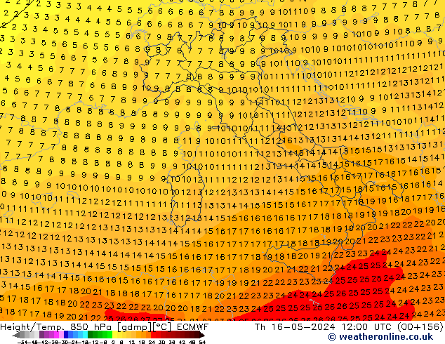 Z500/Yağmur (+YB)/Z850 ECMWF Per 16.05.2024 12 UTC