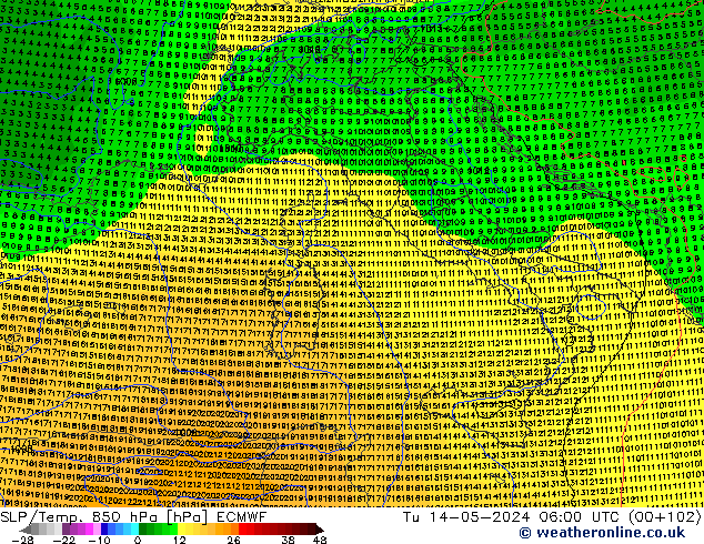 SLP/Temp. 850 hPa ECMWF di 14.05.2024 06 UTC