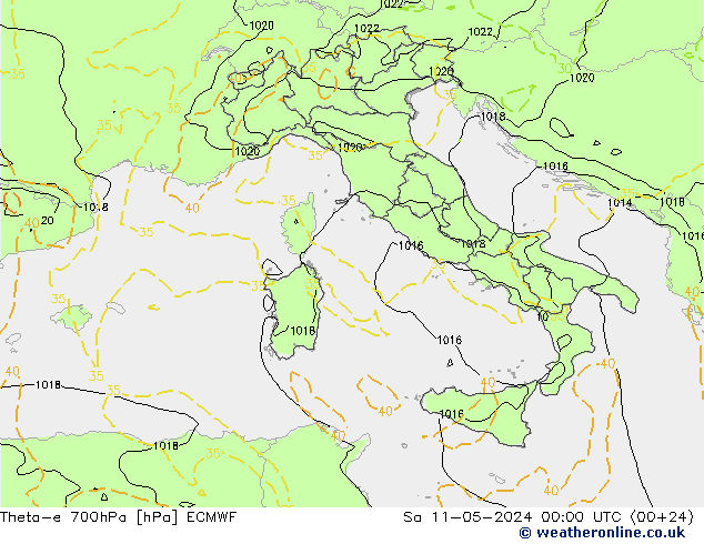 Theta-e 700hPa ECMWF Sa 11.05.2024 00 UTC