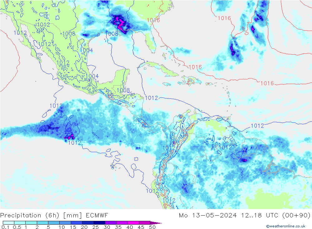 Precipitação (6h) ECMWF Seg 13.05.2024 18 UTC