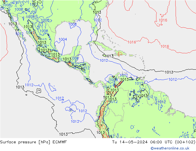 Atmosférický tlak ECMWF Út 14.05.2024 06 UTC