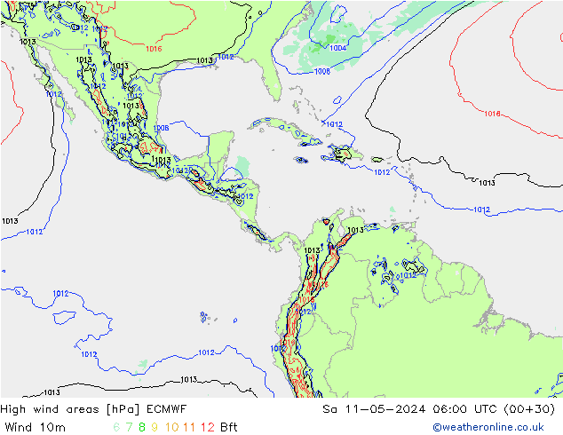 High wind areas ECMWF Sa 11.05.2024 06 UTC