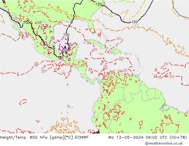 Z500/Rain (+SLP)/Z850 ECMWF Mo 13.05.2024 06 UTC