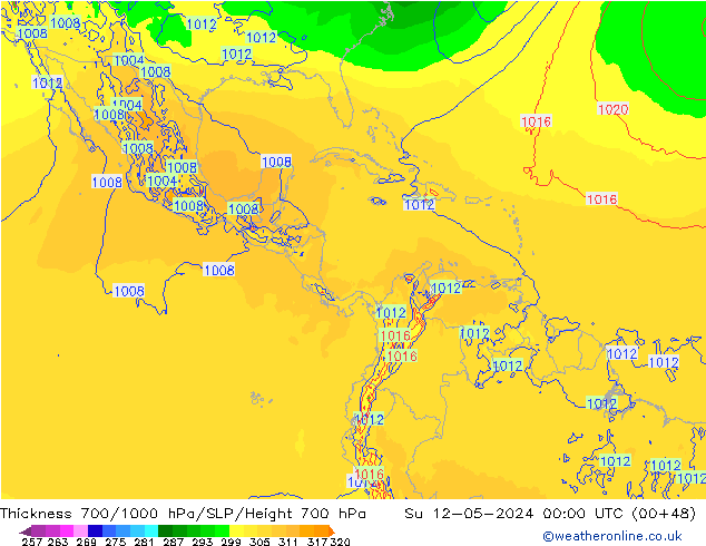 Thck 700-1000 hPa ECMWF dim 12.05.2024 00 UTC